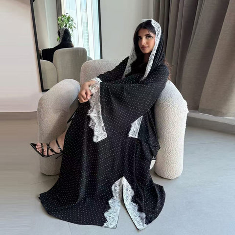 Noire Dentelle Élégance Abaya- Mavenne Bi
