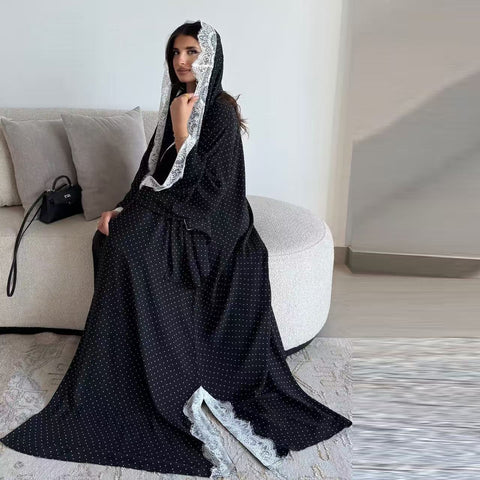 Noire Dentelle Élégance Abaya- Mavenne Bi