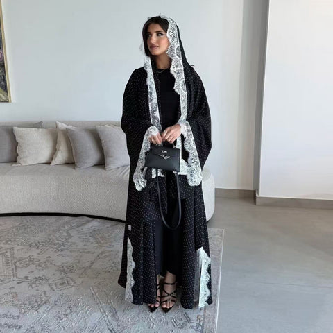 Noire Dentelle Élégance Abaya- Mavenne Bi