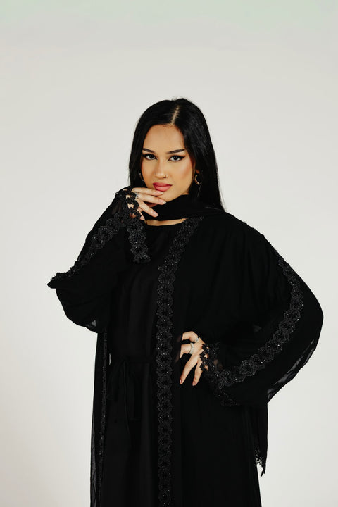 Crimson Étoile Abaya Set- Mavenne Bi