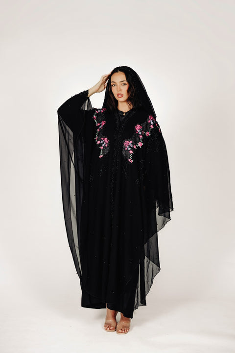 Noir Rosé Couture Abaya Set- Mavenne BI