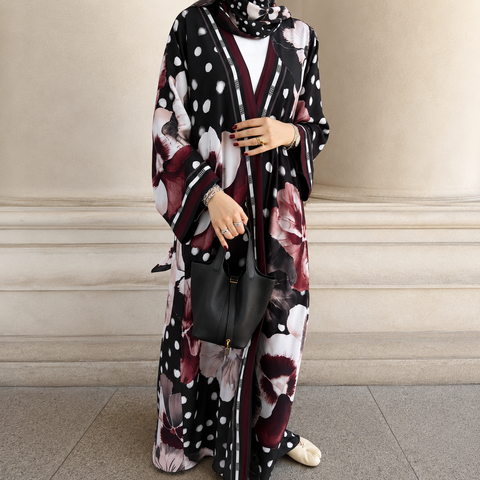 Midnight Bloom Abaya Set-  Mavenne Bi