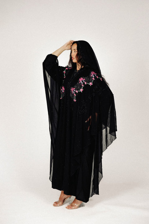 Noir Rosé Couture Abaya Set- Mavenne BI