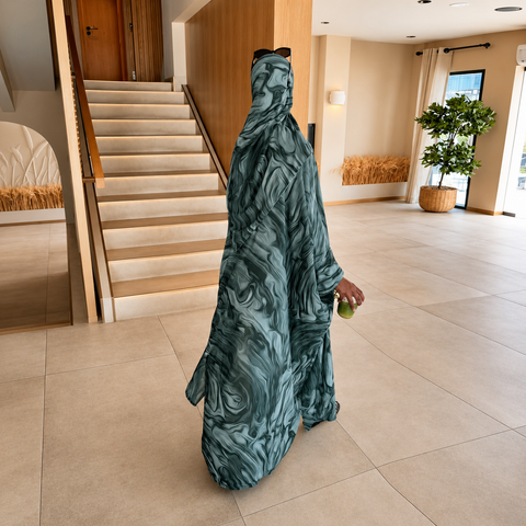 Emerald Mirage Chiffon Abaya Set- Mavenne Bi