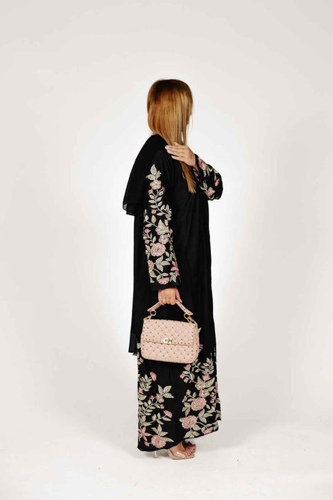 Rosé Noir Embroidered Abaya- Mavenne Bi