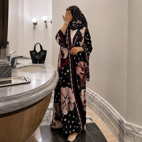 Midnight Bloom Abaya Set-  Mavenne Bi