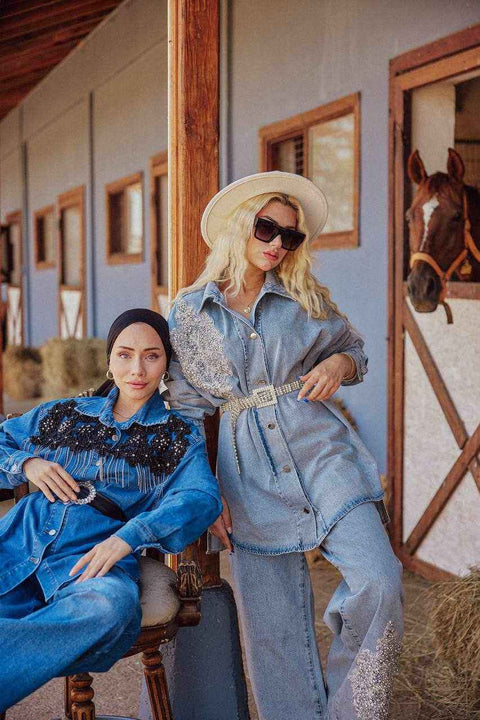 The Denim Embroidery Co-Ord Set- Mavenne Bi