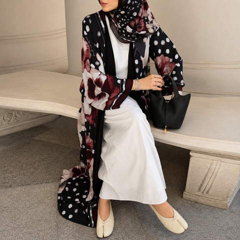 Midnight Bloom Abaya Set-  Mavenne Bi