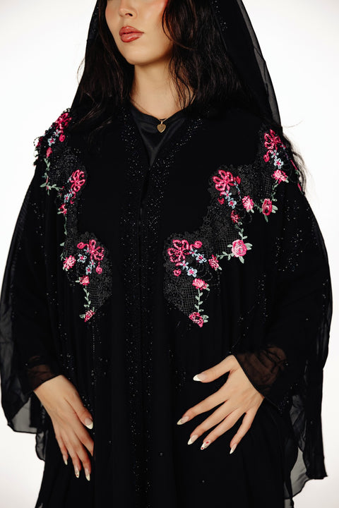 Noir Rosé Couture Abaya Set- Mavenne BI