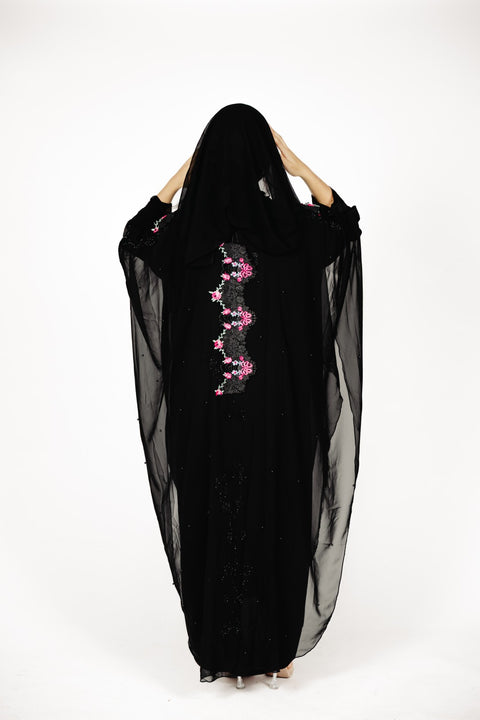 Noir Rosé Couture Abaya Set- Mavenne BI