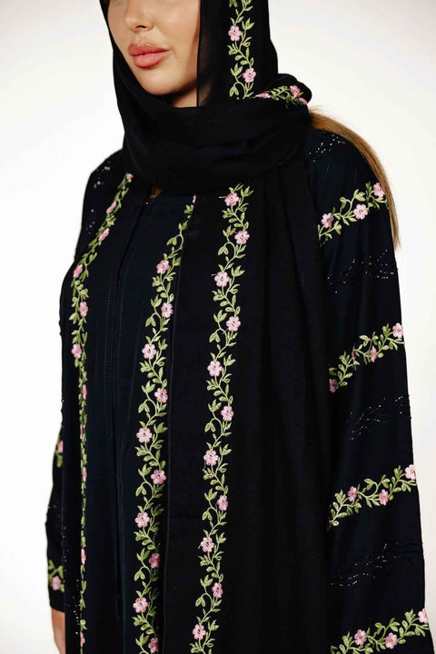 Fleur Éternelle Embroidered Abaya Set- Mavenne Bi