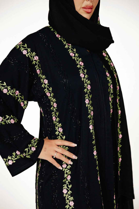 Fleur Éternelle Embroidered Abaya Set- Mavenne Bi