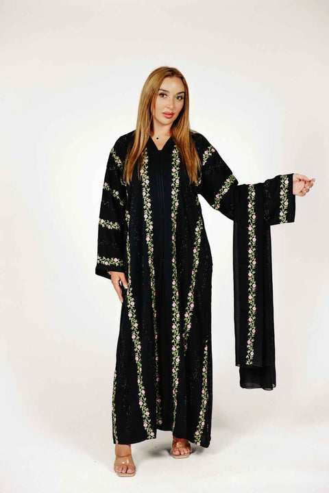 Fleur Éternelle Embroidered Abaya Set- Mavenne Bi