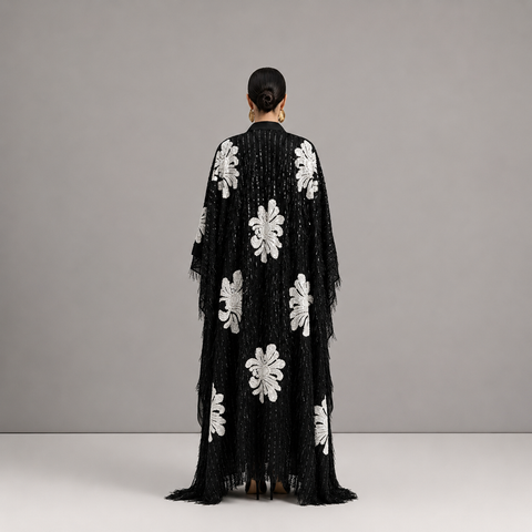 Noir Fleur Royale Sequence and Beaded Embroidered Abaya- Mavenne BI