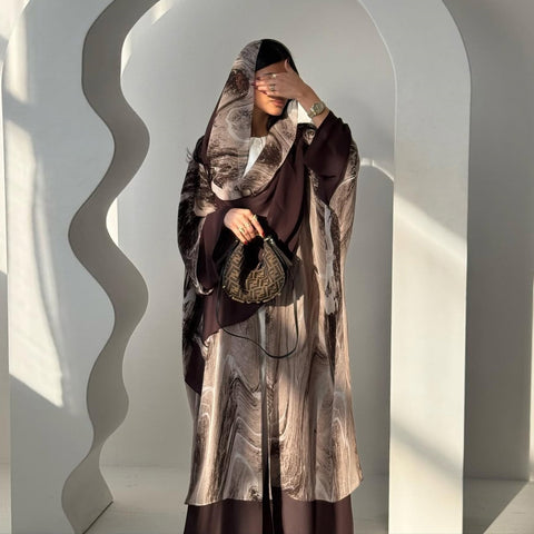 Mavenne BI – Marble Flow Abaya with Scarf