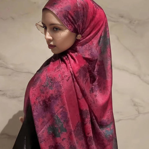 Crimson Mirage Silk Hijab-MavenneBi