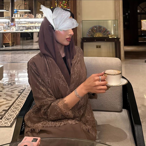 Zahra Mocha Lace Abaya- Mavenne Bi