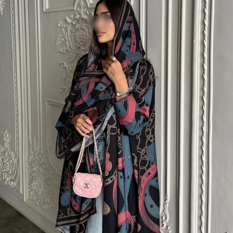 Mavenne Bi Luxe Printed Abaya Set – Midnight Elegance