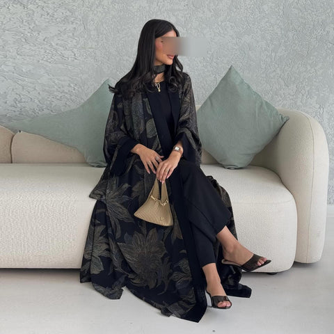 Noir Botanique Flow Abaya- Mavenne Bi