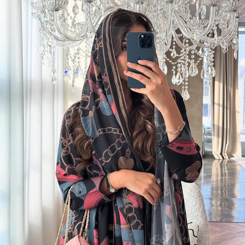 Mavenne Bi Luxe Printed Abaya Set – Midnight Elegance