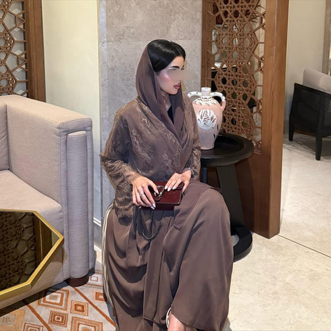 Zahra Mocha Lace Abaya- Mavenne Bi