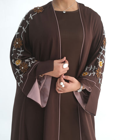 Flora Élégance Open Abaya- Mavenne Bi