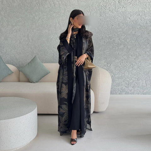 Noir Botanique Flow Abaya- Mavenne Bi