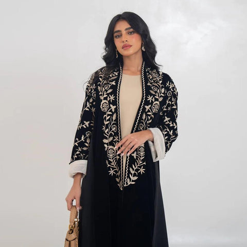 Aurelia Noir Embroidered Abaya- Mavenne Bi