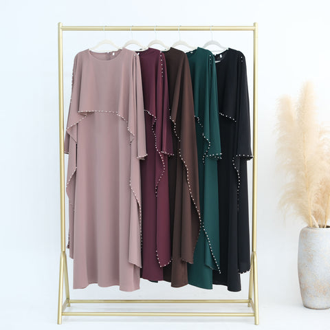 Rosé Lumière Beaded Abaya Dress- Mavenne Bi