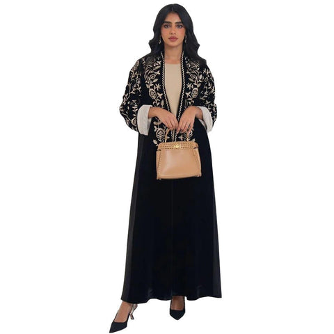 Aurelia Noir Embroidered Abaya- Mavenne Bi