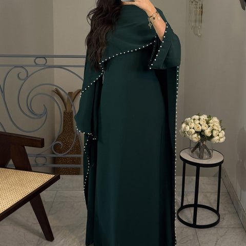 Rosé Lumière Beaded Abaya Dress- Mavenne Bi