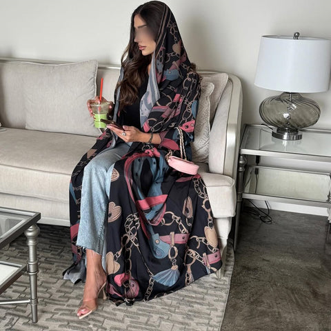 Mavenne Bi Luxe Printed Abaya Set – Midnight Elegance