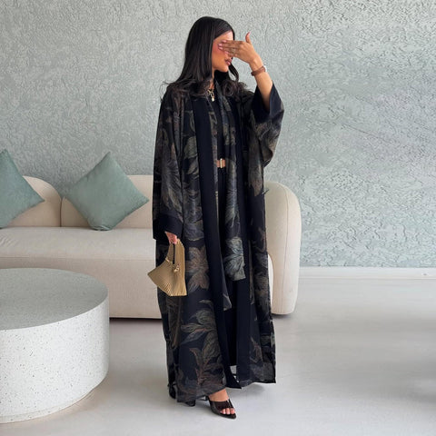 Noir Botanique Flow Abaya- Mavenne Bi