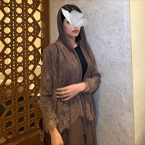 Zahra Mocha Lace Abaya- Mavenne Bi