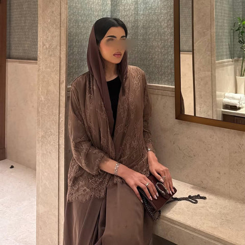 Zahra Mocha Lace Abaya- Mavenne Bi