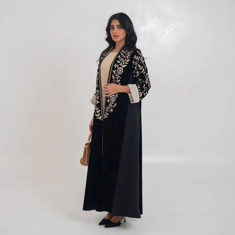 Aurelia Noir Embroidered Abaya- Mavenne Bi