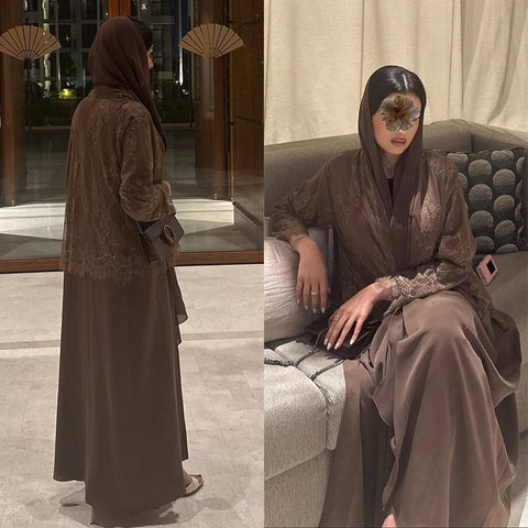 Zahra Mocha Lace Abaya- Mavenne Bi