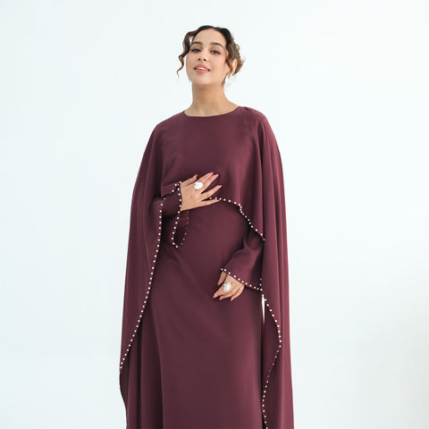 Rosé Lumière Beaded Abaya Dress- Mavenne Bi
