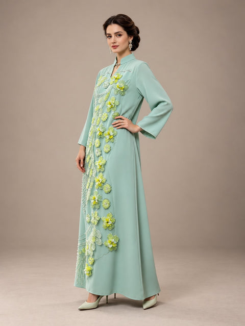 Fleur de Menthe Embellished Abaya- Mavenne Bi