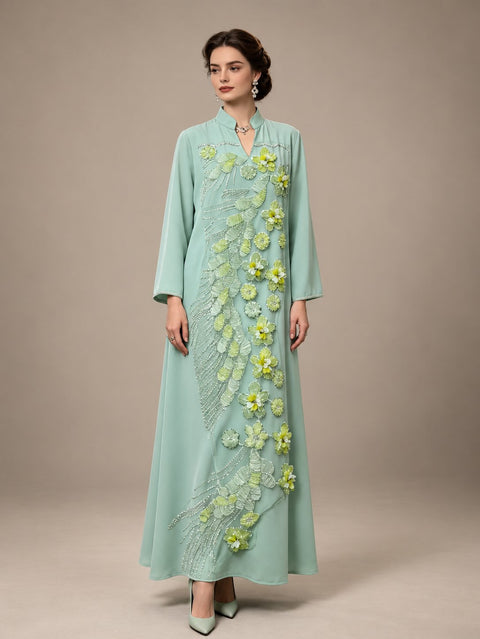 Fleur de Menthe Embellished Abaya- Mavenne Bi