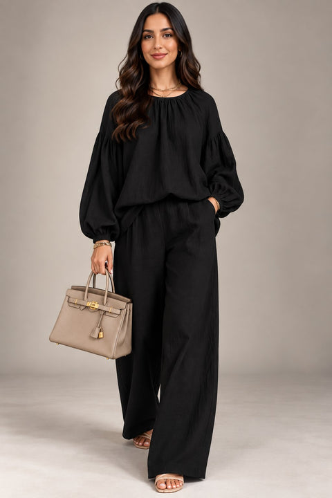 Emerald Ease Balloon Sleeve Co-Ord Set- Mavenne Bi