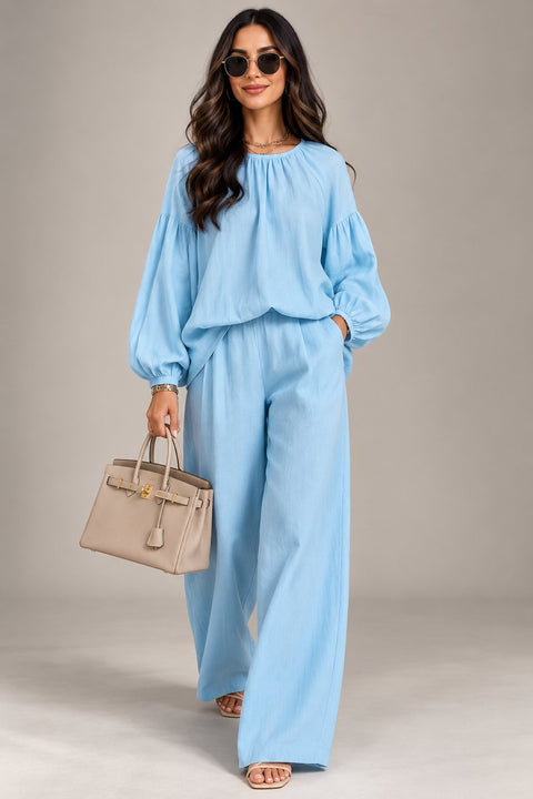 Emerald Ease Balloon Sleeve Co-Ord Set- Mavenne Bi