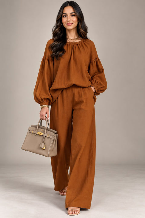 Emerald Ease Balloon Sleeve Co-Ord Set- Mavenne Bi