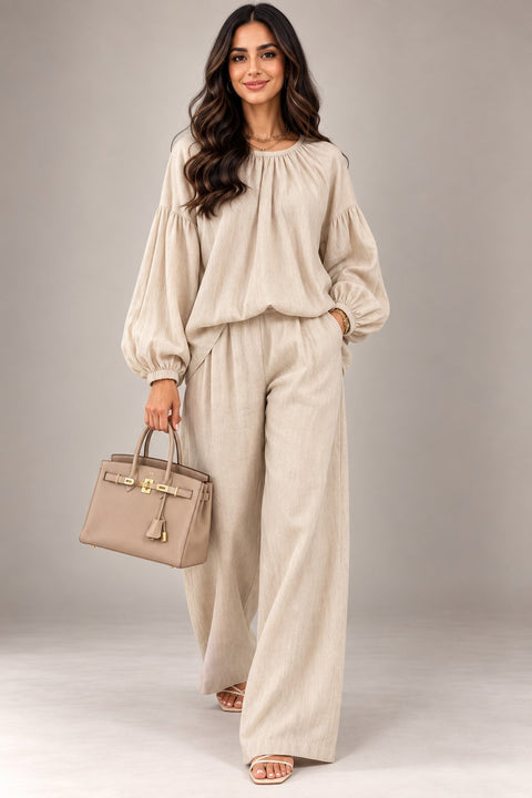 Emerald Ease Balloon Sleeve Co-Ord Set- Mavenne Bi