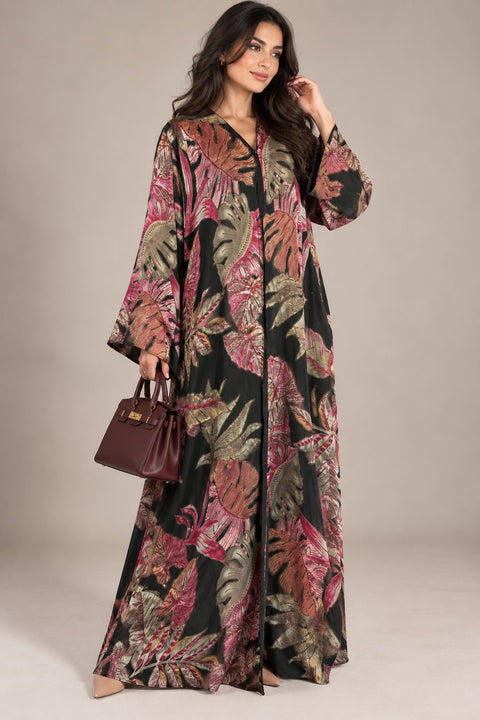 Jardin de Minuit Burnout Chiffon Abaya Set- Mavenne Bi