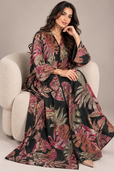 Jardin de Minuit Burnout Chiffon Abaya Set- Mavenne Bi