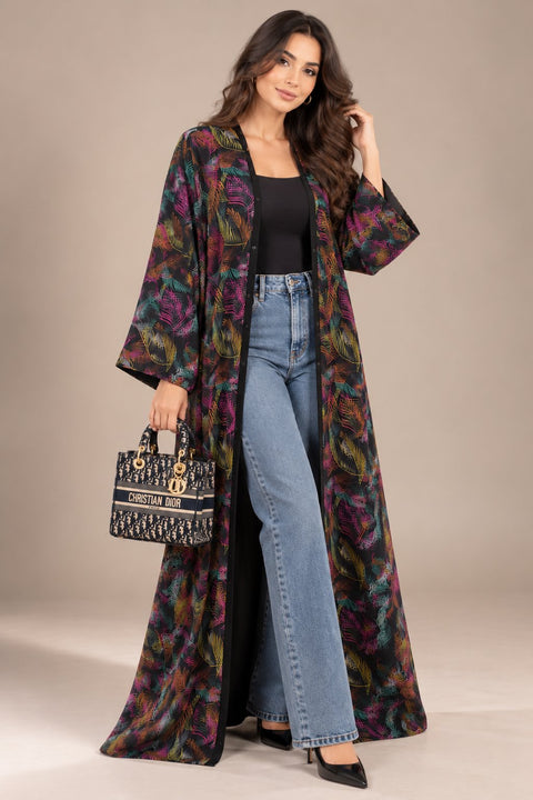 Midnight Palm Chiffon Abaya Set- Mavenne Bi
