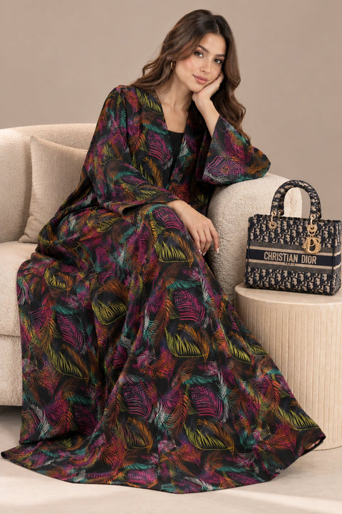 Midnight Palm Chiffon Abaya Set- Mavenne Bi
