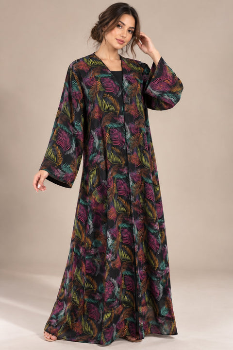 Midnight Palm Chiffon Abaya Set- Mavenne Bi