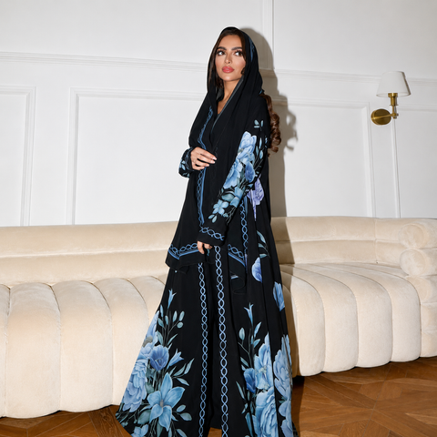 Azure Blossom Abaya Set- Mavenne BI